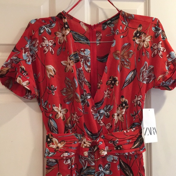 Zara Pants - NEW ZARA JUMPSUIT XS Red Floral